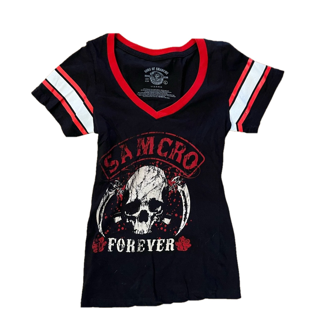 SAMCRO FOREVER T SHIRT Retro Ringer Jersey Tee Sons of Anarchy Biker JUNIORS SzL